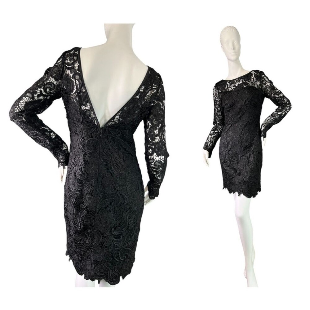 Red Valentino Garavani Black Floral Lace Short Dress 2 Layers Deep V Back Sz S